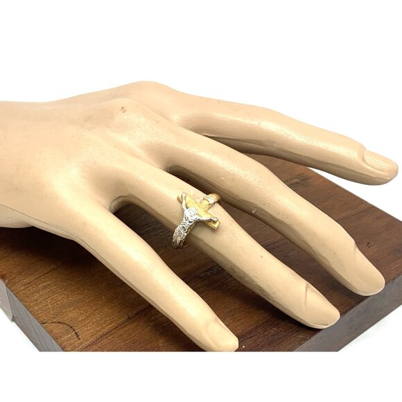 Crucifix Ring Diamond INR Jesus Cross 14k Yellow Gold Estate Jewelry Size 8.25 - Picture 8 of 14